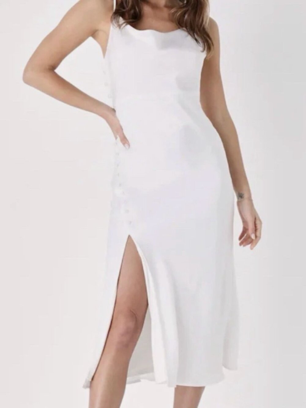 Lulus Slinking Out Loud White Satin Midi Dress Medium